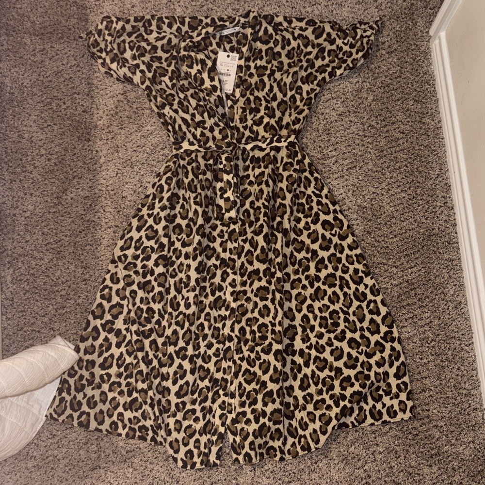 Zara Leopard Print Casual Dress - Black and Tan
